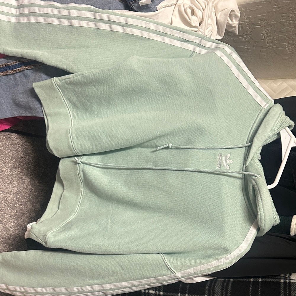 Adidas Light Green Hoodie with White Accents